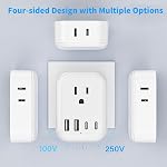 Adaptateur de prise de voyage européenne, Obcxin Adaptateur d'alimentation de type E/F avec 4 Sorties 4 USB Ports(2 Type C), Adaptateur de type C pour CA/US à la majeure partie de l'Europe EU Allemagne France Espagne Portugal Grèce Norvège Corée
