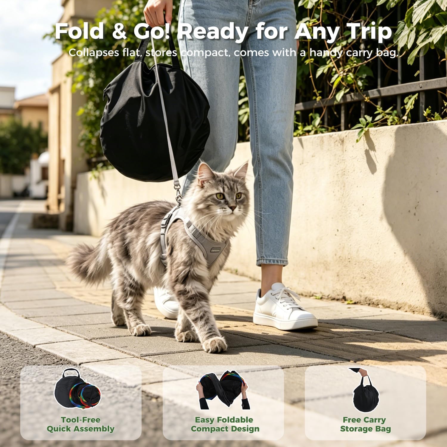 PAWZ Road Outdoor Cat Tunnel Portable Catio 2 in 1 Cat Tent & Play Tunnel | Large Collapsible Cat Enclosure with Breathable Mesh offers Full Visibility; Folds Compact for Travel, Fits Cats & Small Pets