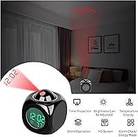 Vista 4 de Reloj despertador de proyección con voz parlante LED digital con pantalla de temperatura, proyector giratorio para función de repetición de techo