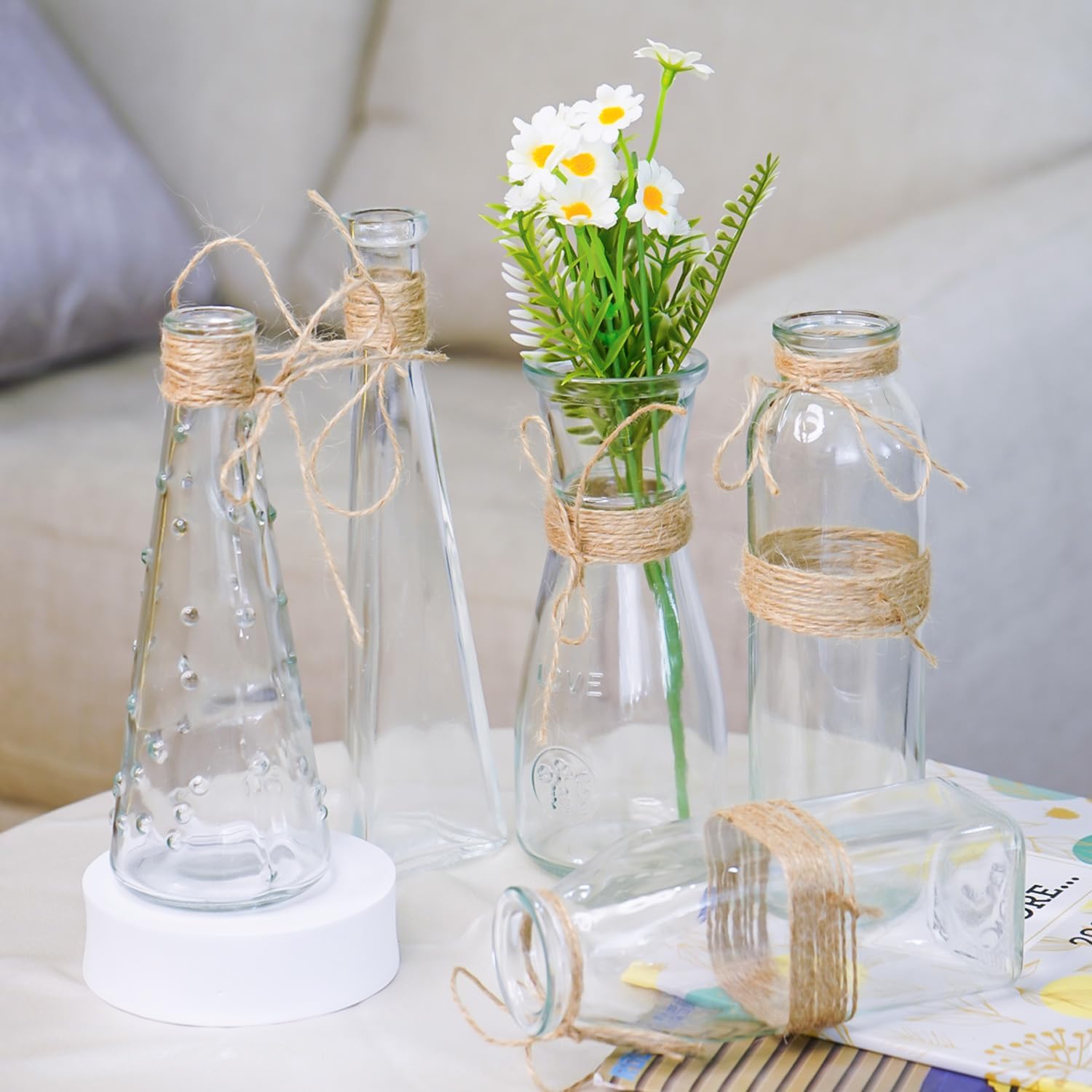Ekhasa 100% Crystal White Glass Bud Vases Flower Pots for Home Decoration (Set of 5) | Center Table Mini Decorative Items | Transparent Glass Vase for Water Plants | Glass Planters for Indoor Plants