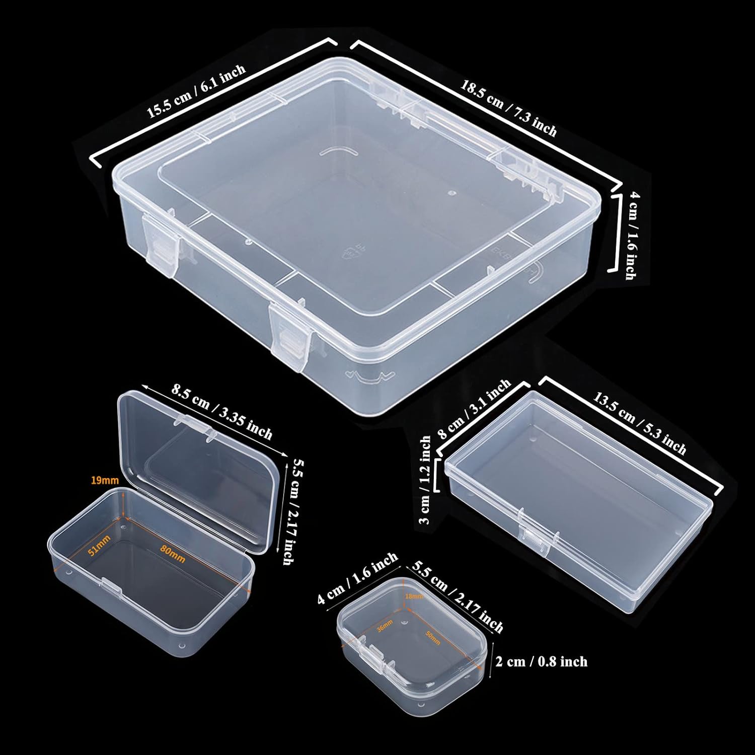 28 Pack Rectangular Mixed Sizes Clear Plastic Storage Containers Box with Hinged Lid for Beads and Other Small Craft Items