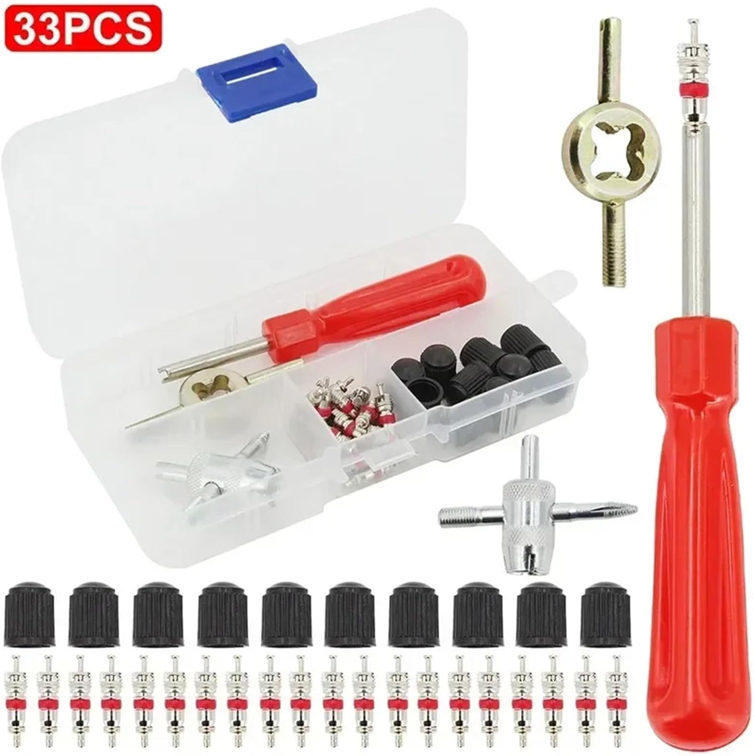 Valve Stems 99/132/165Pcs Car Bicycle Slotted Handle Tire Valve Stem Core Remover Screwdriver Repair Tools Install for Car Truck SUV Motorcycle Bike(4 * 33pcs)