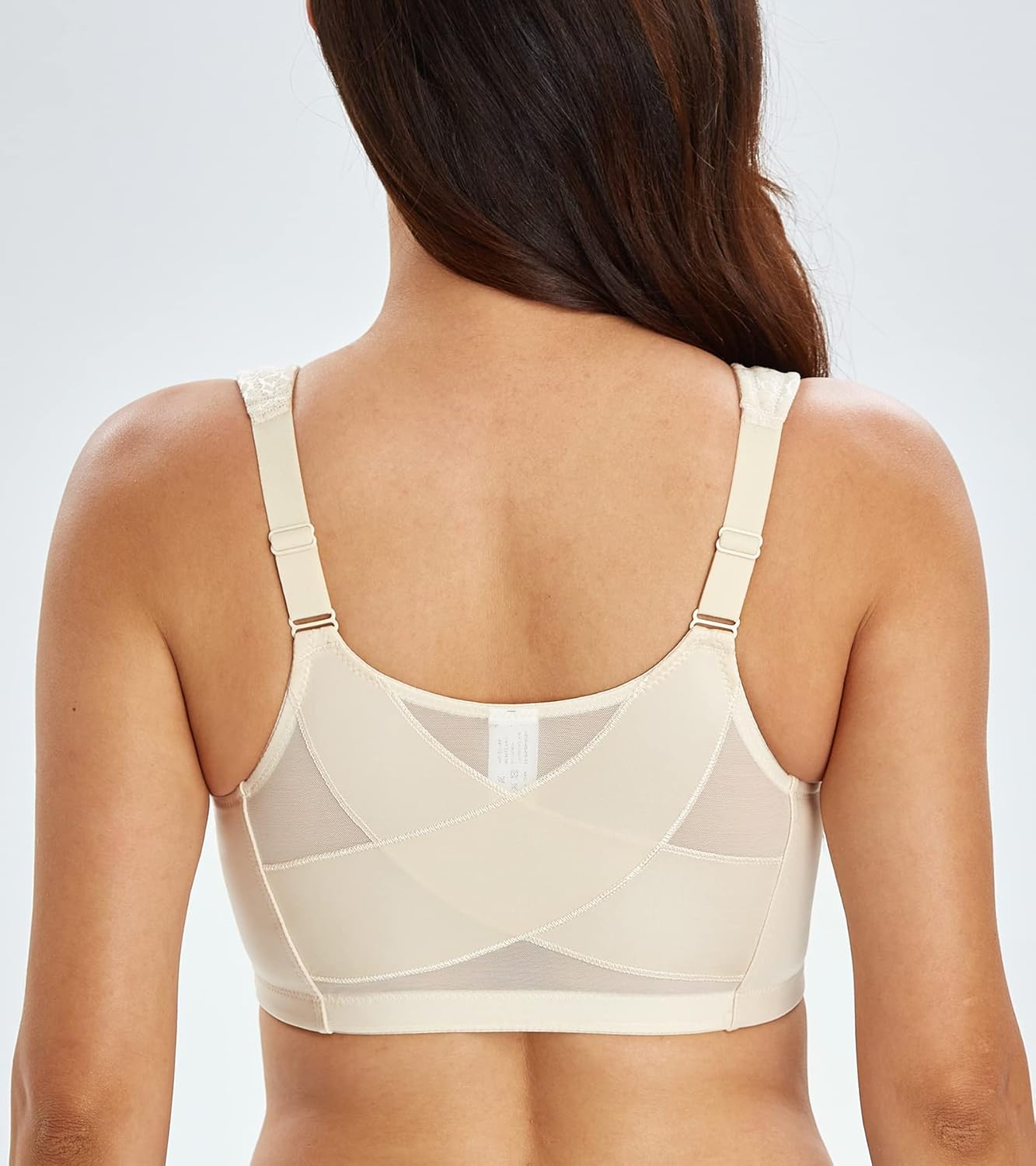 Lemorosy Women's Plus Size Full Coverage Front Closure Posture Back Unpadded Wireless Double Support Minimizer Bra - Image 2