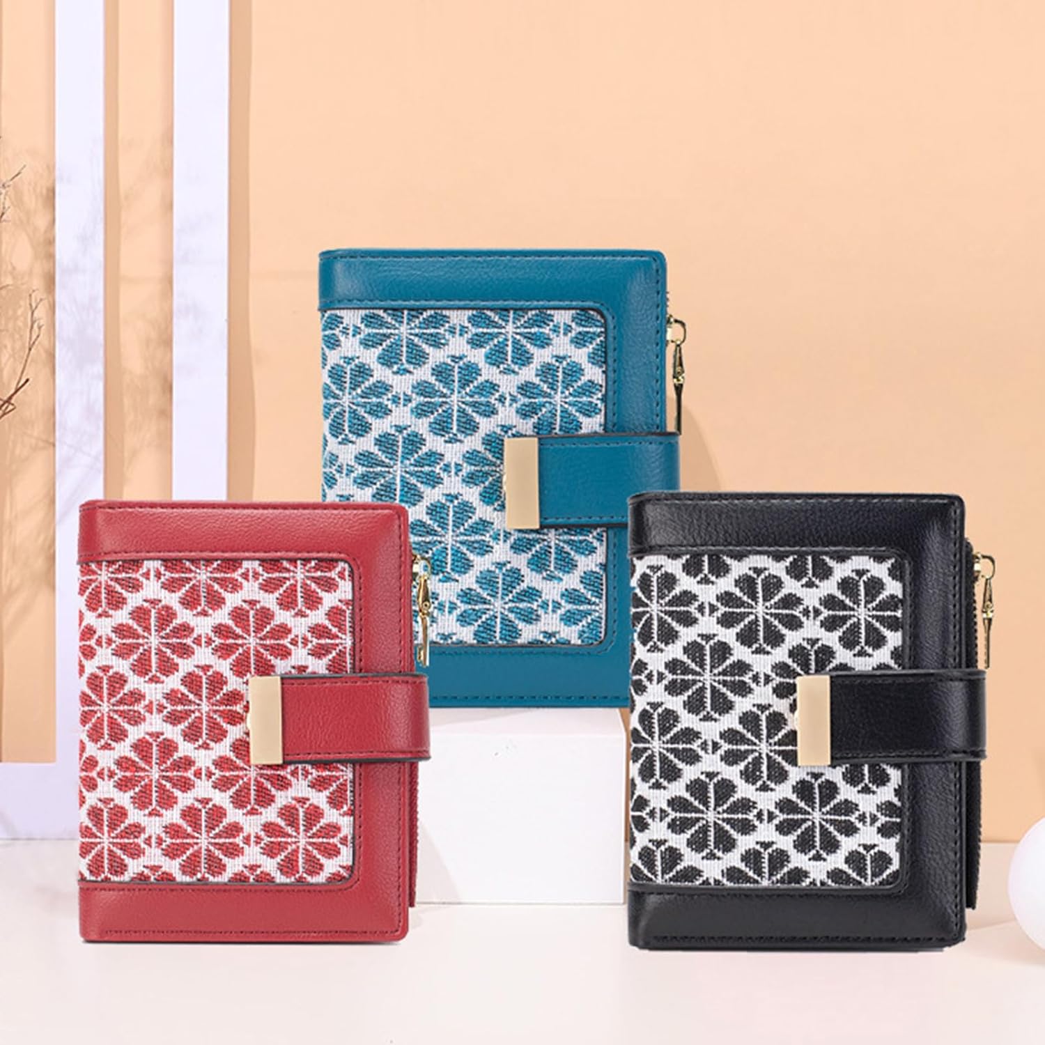 Farcauo Red RFID Blocking Wallet for Women Small Leather Coin Purse with Flower Design Minimalist Credit Card Holder and ID Window Cute Travel Cash Wallet for Women - Image 5