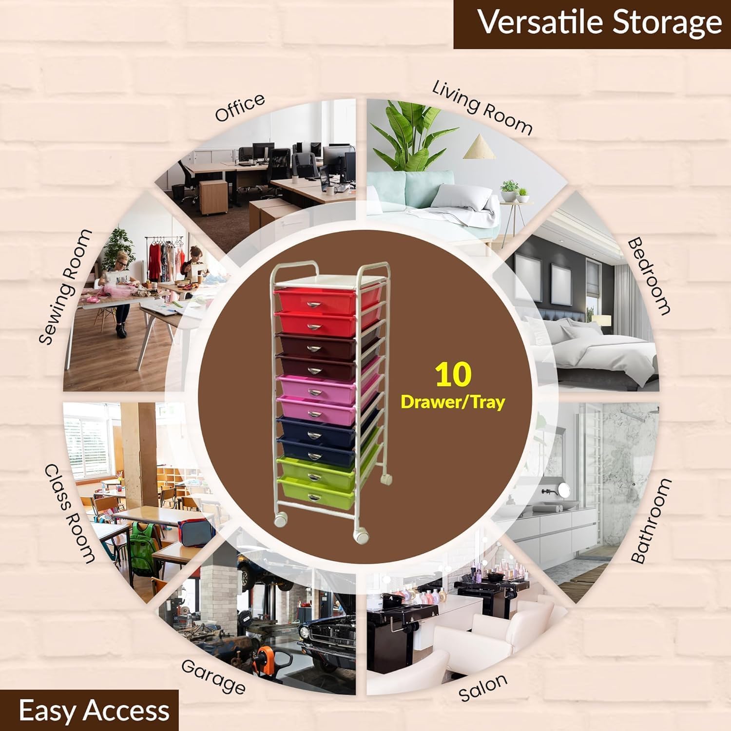 US TECH Storage Organizer for Art Supplies Beauty Products Kids' Cafts & Makeup with 10-Drawer Multipurpose Rolling Storage Organizer (10 Tier, Multicolor)