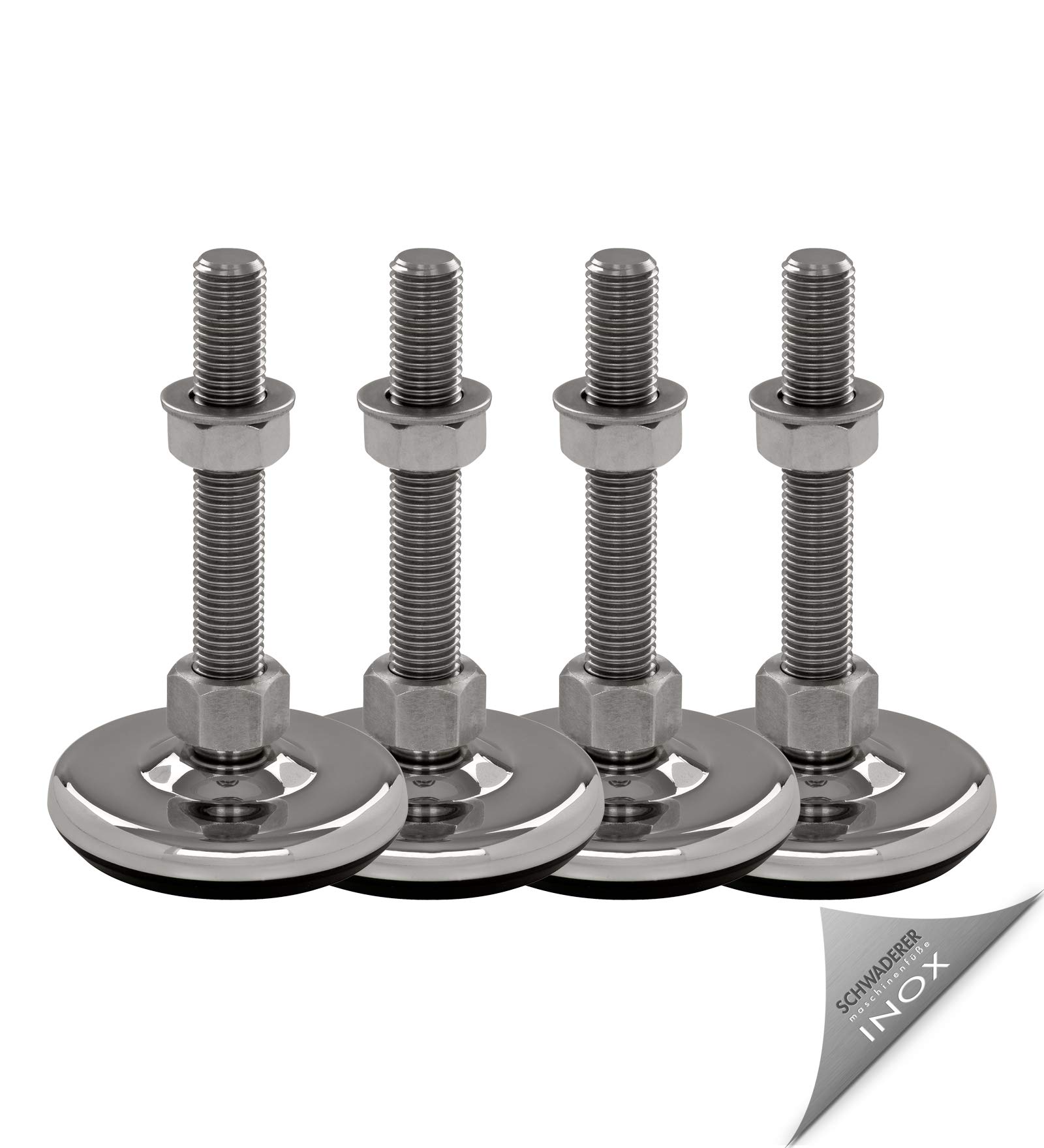 Schwaderer Maschinenfüße/Stellfüße/Nivelllierfüße/Gelenkfüße, höhenverstellbar SFE 100, Ø 100mm, 4er-Set, Edelstahl, Gewindegrößen M8-M30, (M16x120)