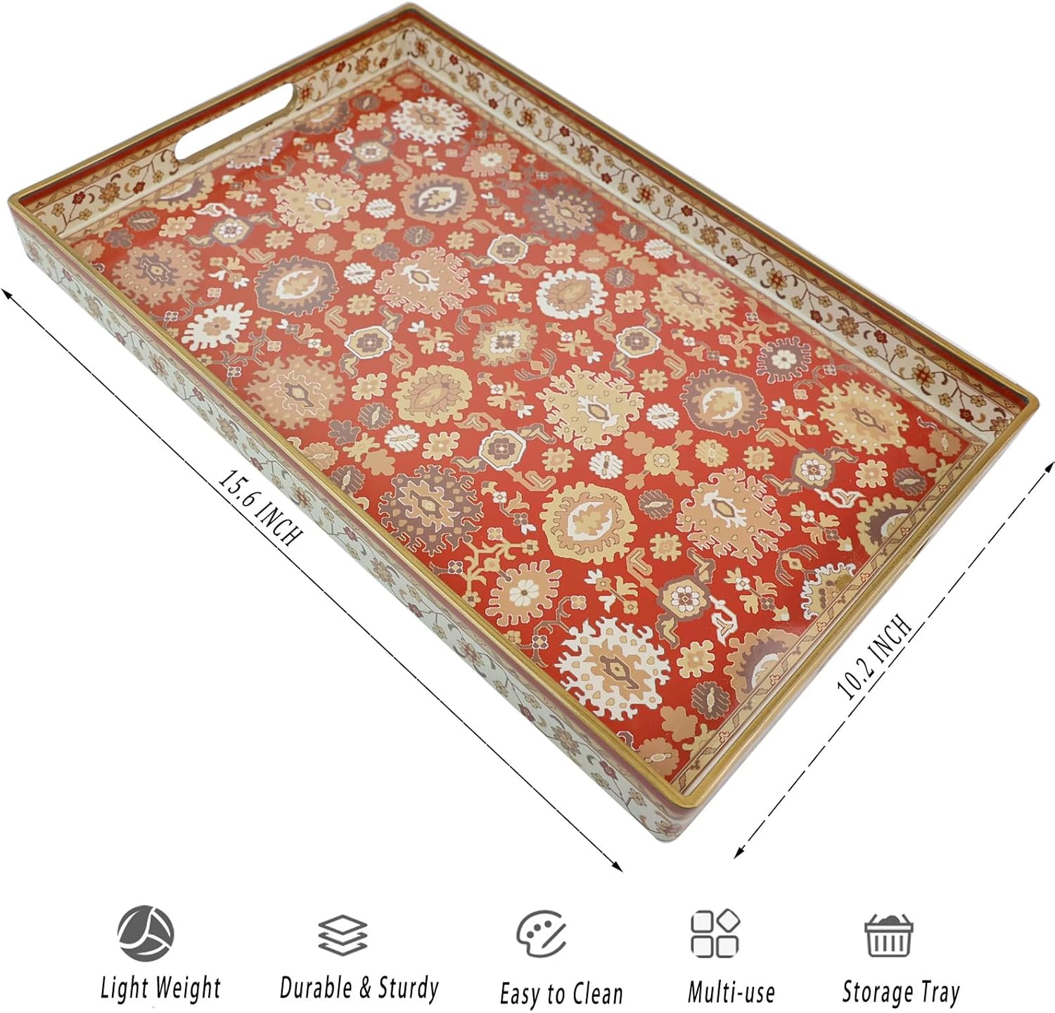 Spsyrine Serving Tray, Plastic Rectangular Coffee Table Tray with Handles, Modern Decorative Tray for Living Room, Ottoman, Home Decor, 15.6” X 10.2" - Image 3