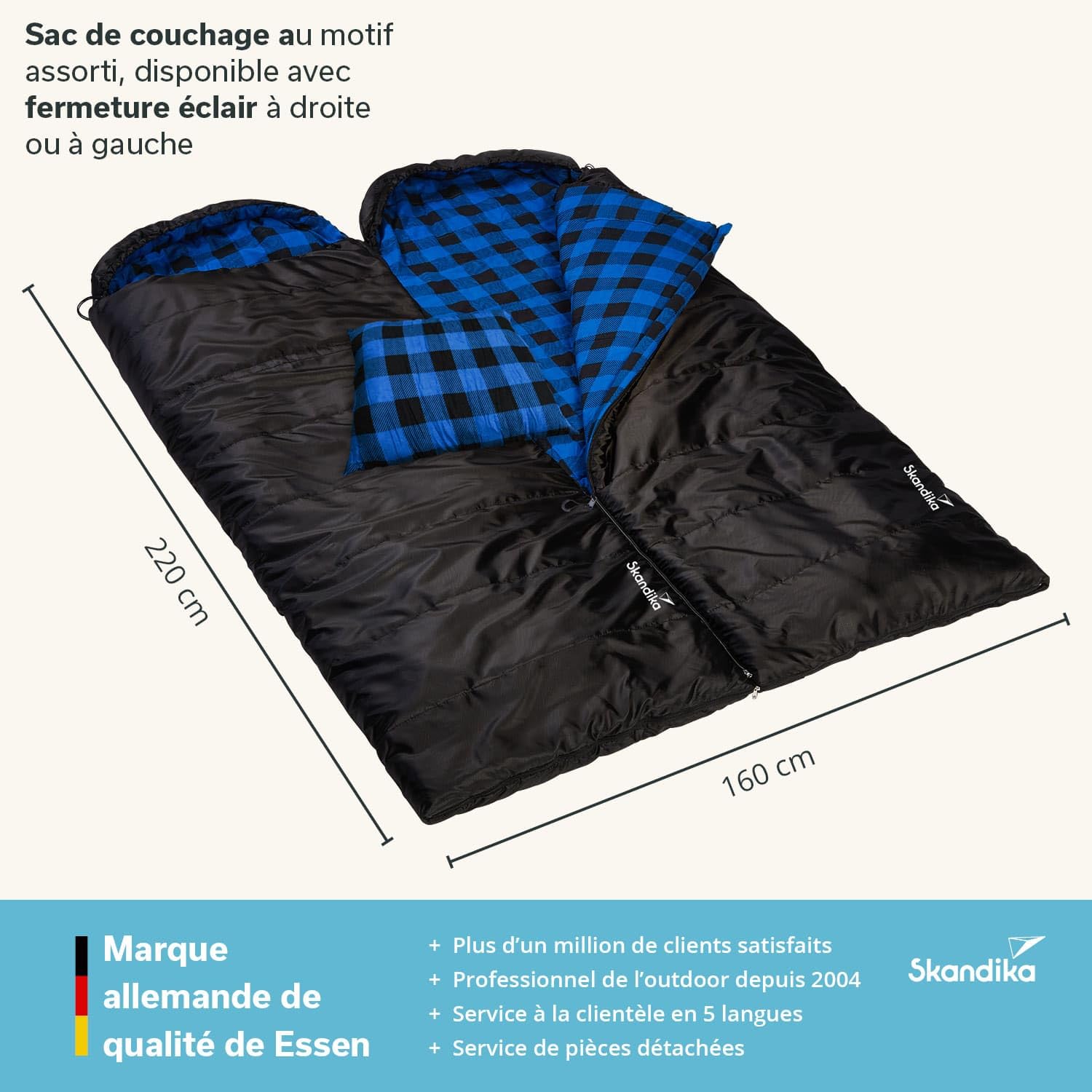 Oreiller De Camping Skandika Dundee Sleepyhead – Housse Flanelle Douce, Rembourrage Microfibres – 45x40 Cm, Sac De Compression Inclus – Indigo