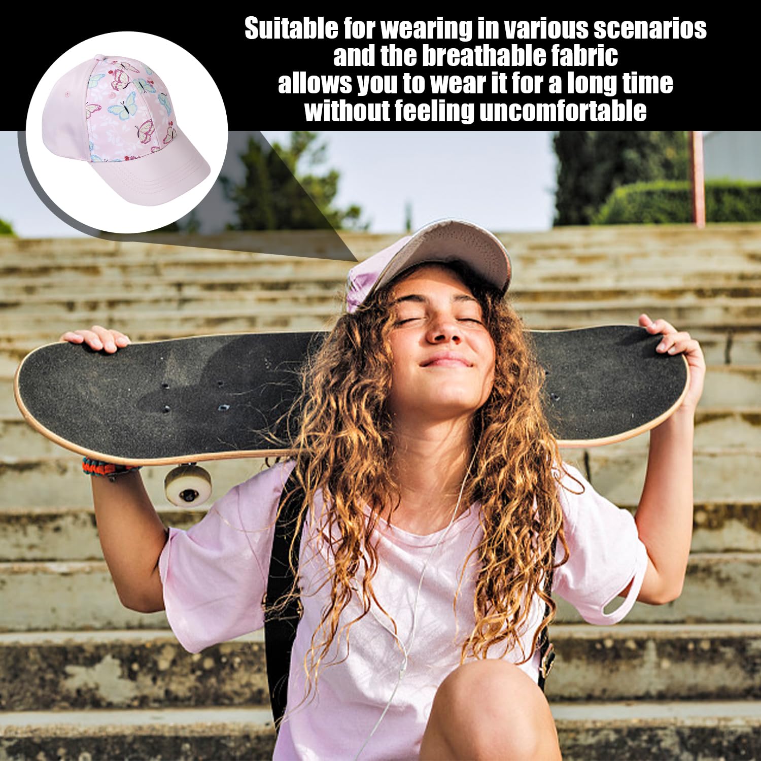 1 Gorra De Béisbol para Niños, 1 Clip para Sombrero, Sombrero De Cola De Caballo para Niñas, Sombrero para El Sol De ala Ancha, Sombrero con Visera con Estampado De Mariposas