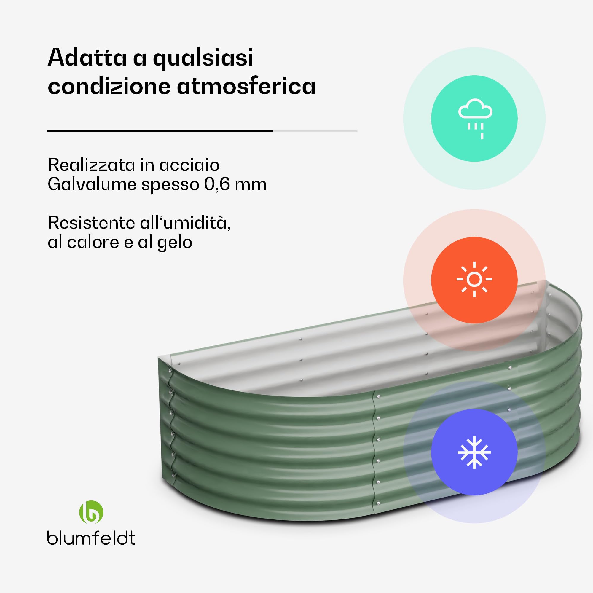 blumfeldt High Grow Extended - Aiuola Rialzata Semicircolare, 300 L, in Acciaio Galvalume Antiruggine & Antigelo, 150x60x43 cm, Facile Montaggio, per Fiori, Erbe & Verdure
