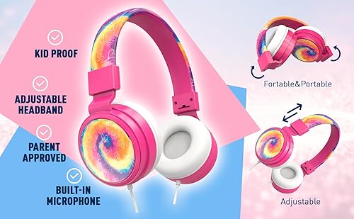 Miniatura 7 de Gabba Goods Auriculares seguros para niños, plegable sin enredos, conector de 0.138 in, limitación de volumen 8594 dB, sobre la oreja con micrófono