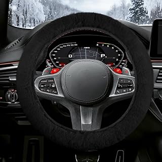 Fuzzy Car Steering Wheel Cover, Rabbit Fur Imitation Car Steering Wheel Protector, Elastic Fluffy Wheel Covers for Winter Warm, Universal Auto Decoration Accessories for Women Men (Black)