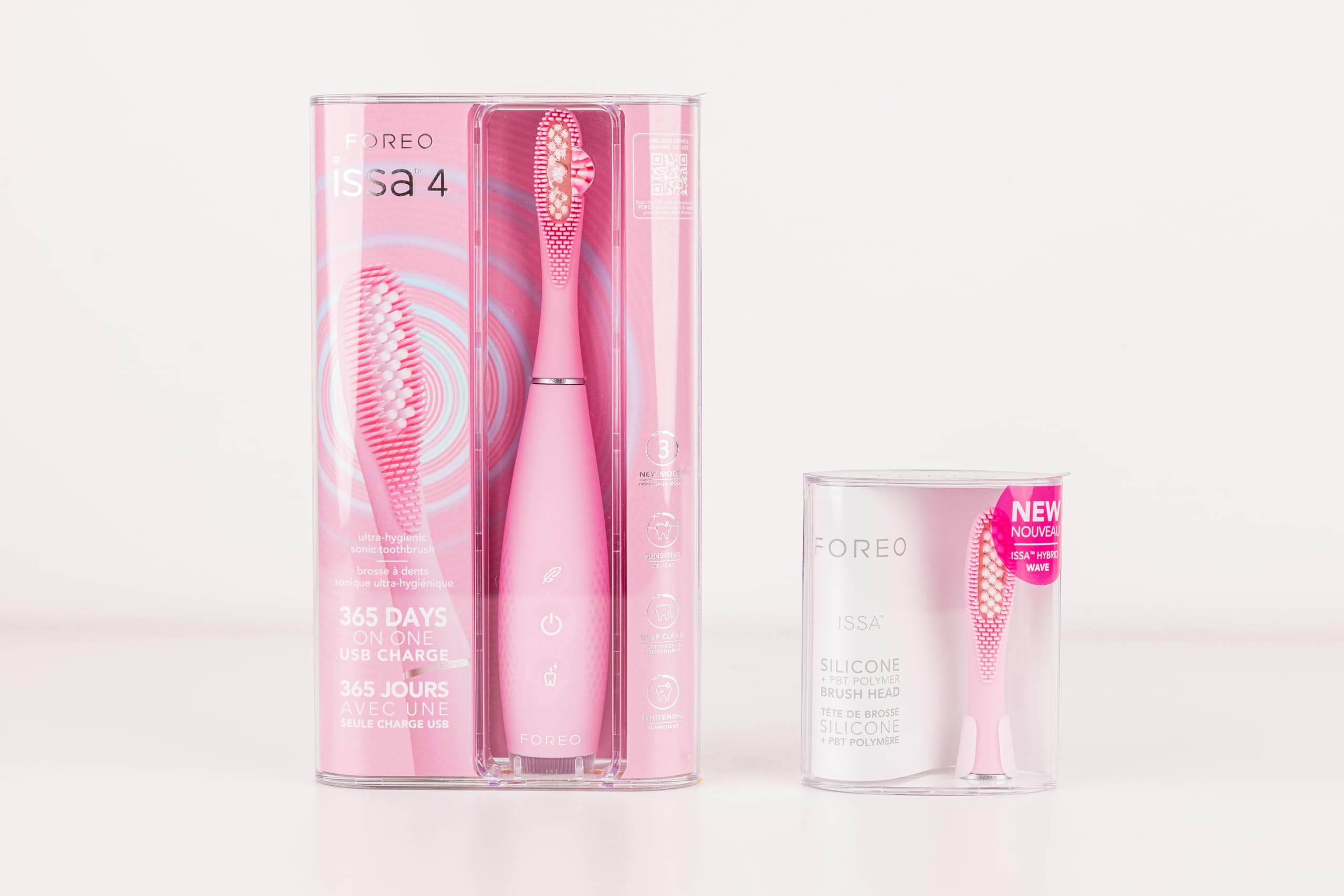 FOREO ISSA 4 Electric Toothbrush – 4-in-1 Rechargeable with Extra Brush Head, Soft Bristles, Long-Lasting Use, Gentle Cleaning - Pearl Pink