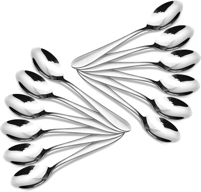 CAMRI Teaspoons Set of 12 Stainless Steel Tea Spoons , 5.19 Inches , Teaspoon for Dessert & Coffee , Sturdy , Mirror Polished , Cutlery Spoon Set for Home , Kitchen & Restaurant (C61-Pack of 12)