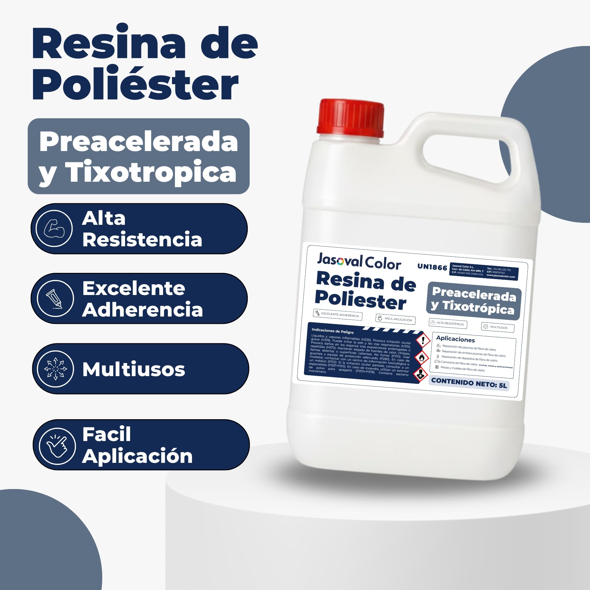 Resina de Poliéster 5 kg con Catalizador - Kit Completo con Fibra de Vidrio 5 m2 y Herramientas para Reparar Piscinas, Barcos, Carrocería y Piezas de Fibra de Vidrio