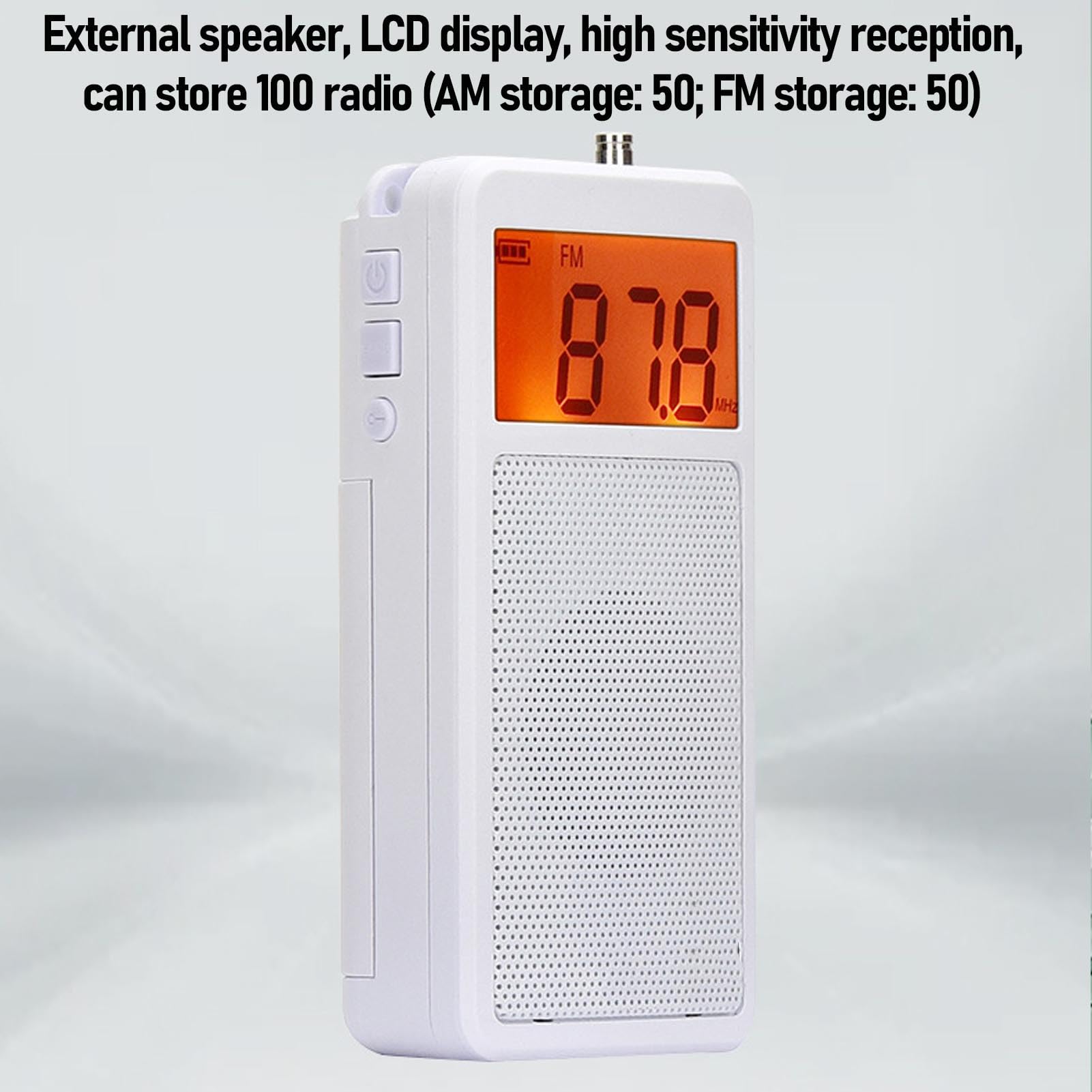 Portable Radio AM FM, Small Radio with Telescopic Antenna, Digital Display, Built in Speaker, Multi Function Keys, Battery Powered for Indoor, Outdoor, Emergency