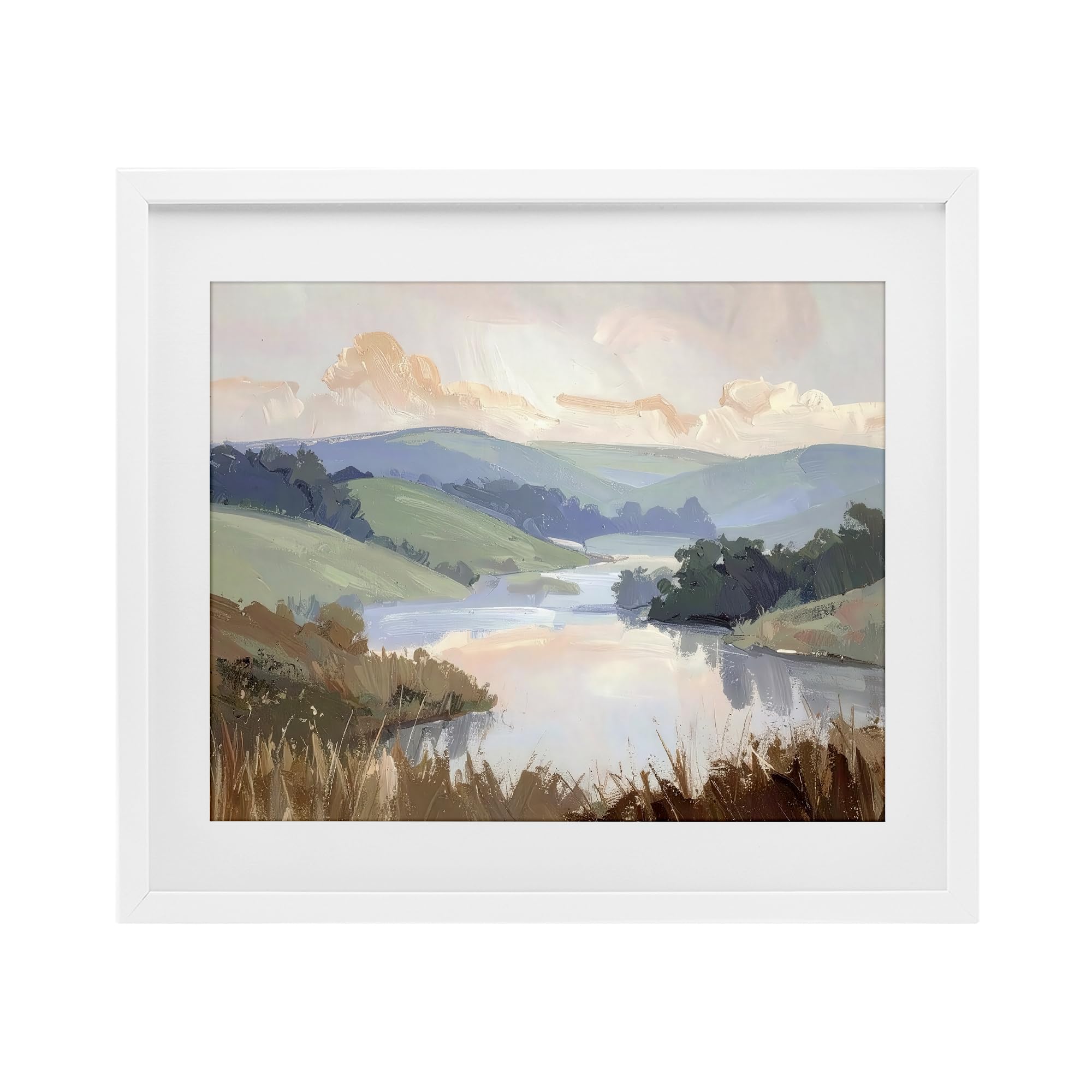 Muted Distant Mountains Landscape, 17 x 21 Inch Framed Print Under Glass