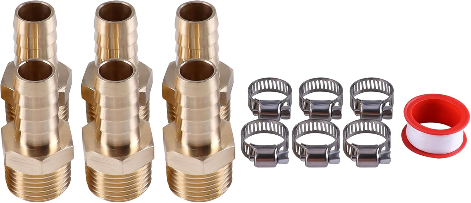 Brass Hose Barbed Elbow Fitting 1/4 Inch Barb to 1/2 Inch NPT Male Thread Brass Pipe Fitting (Pack of 2)