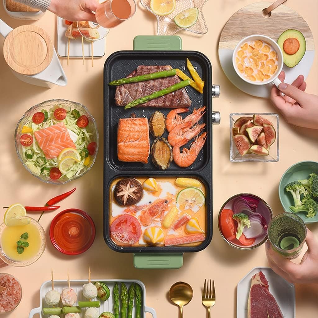 hot Pot Multifunctional Household Shabu-shabu Grilling Hot Pot Integrated 2.1L Large Capacity Non-Stick Bakeware stockpots (Color : White) (Green)