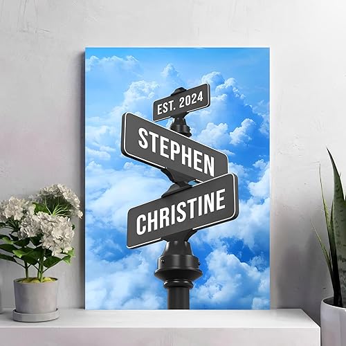 Miniatura 23 de Letrero de calle vintage personalizado para parejas, letrero de calle Crossroads, el mejor regalo para parejas, póster de lienzo vintage con letrero