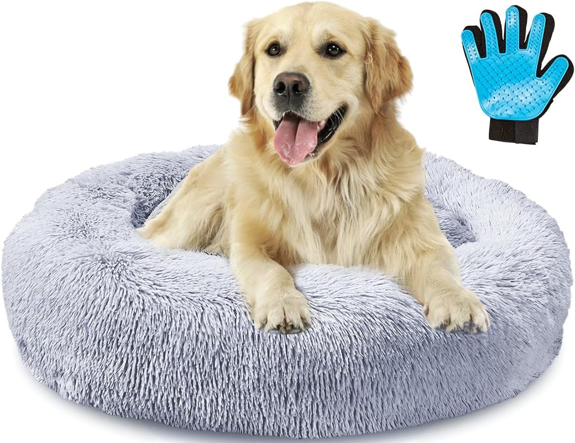 Dog Bed Cat Bed Donut, Akcmpet Faux Fur Pet Bed Calming Bed for for Large Medium Small Dogs and Cats (24"/28"/32") (X-Large(32''X 32''),…
