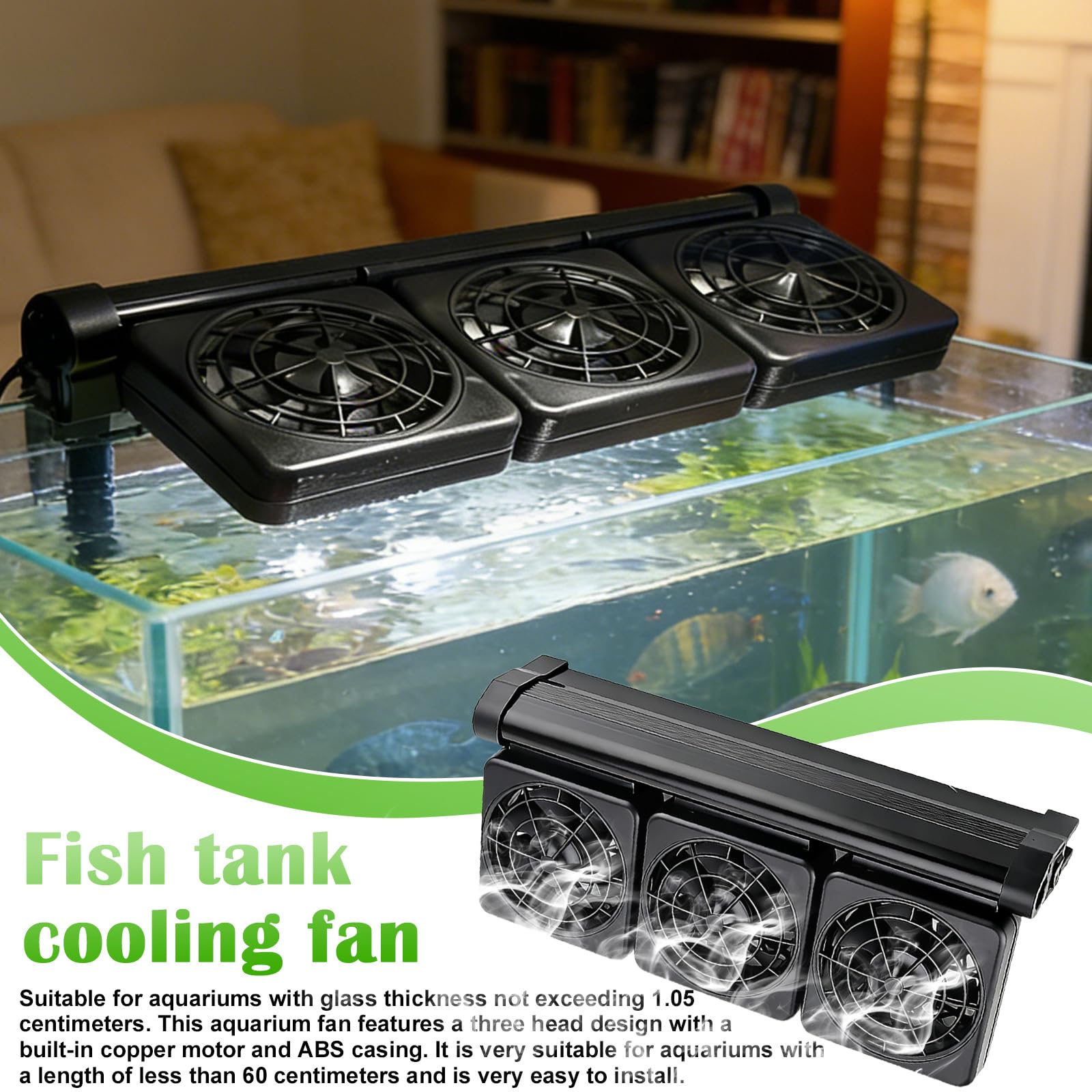 PORFOYO Aquarium Lüfter, Aquarium Kühler, 5 Einstellbarer Geschwindigkeit Aquariums Wasserkühler, Leiser Aquariums Durchlaufkühler Mit Timer Und 3 Ventilatoren Für Süßwasser- Und Meerwasseraquarien