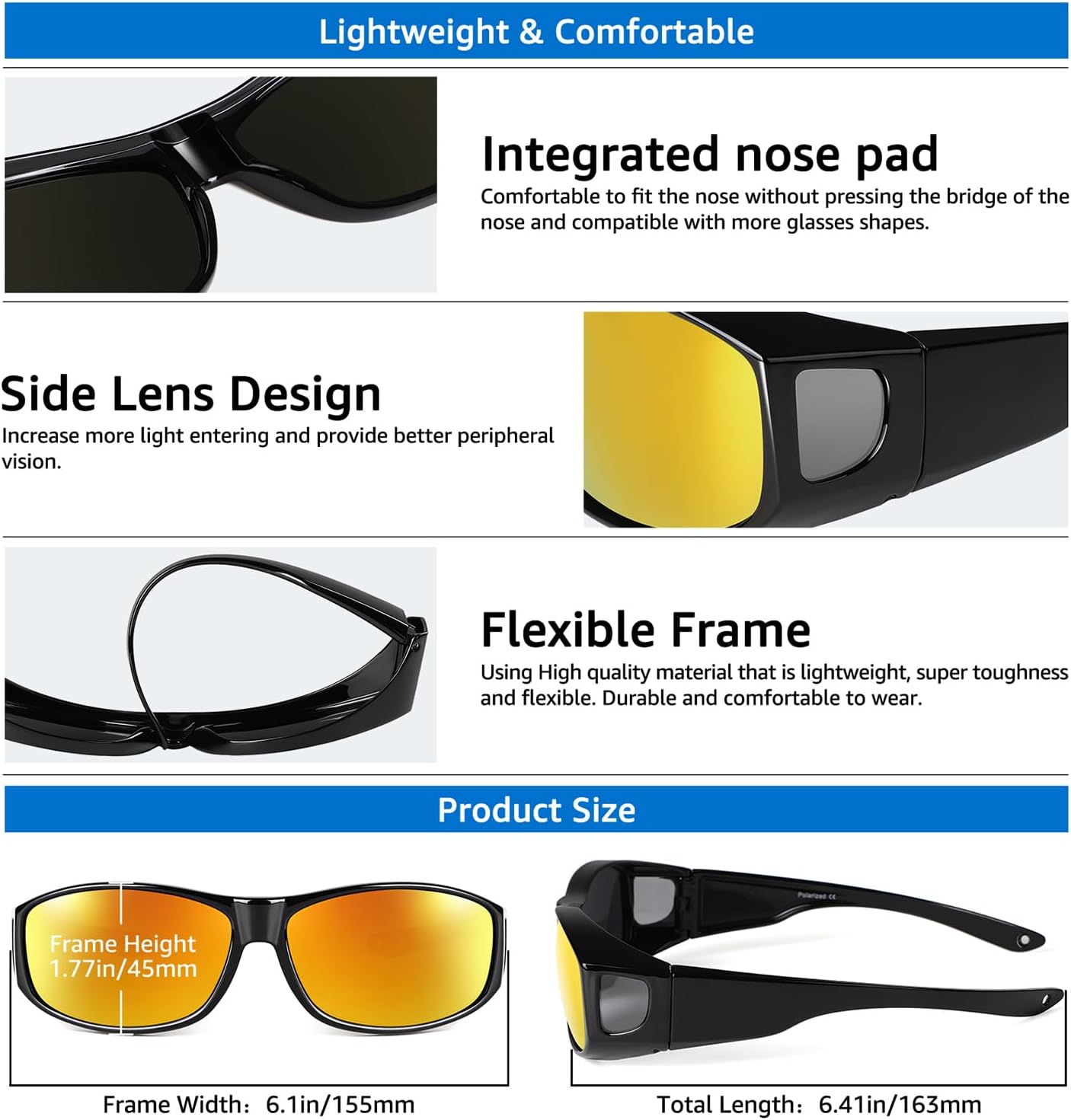 Polarized Sunglasses Fit Over Glasses for Men Women, Wrap Around UV400 Protection Sunglasses for Cycling Driving - Image 5