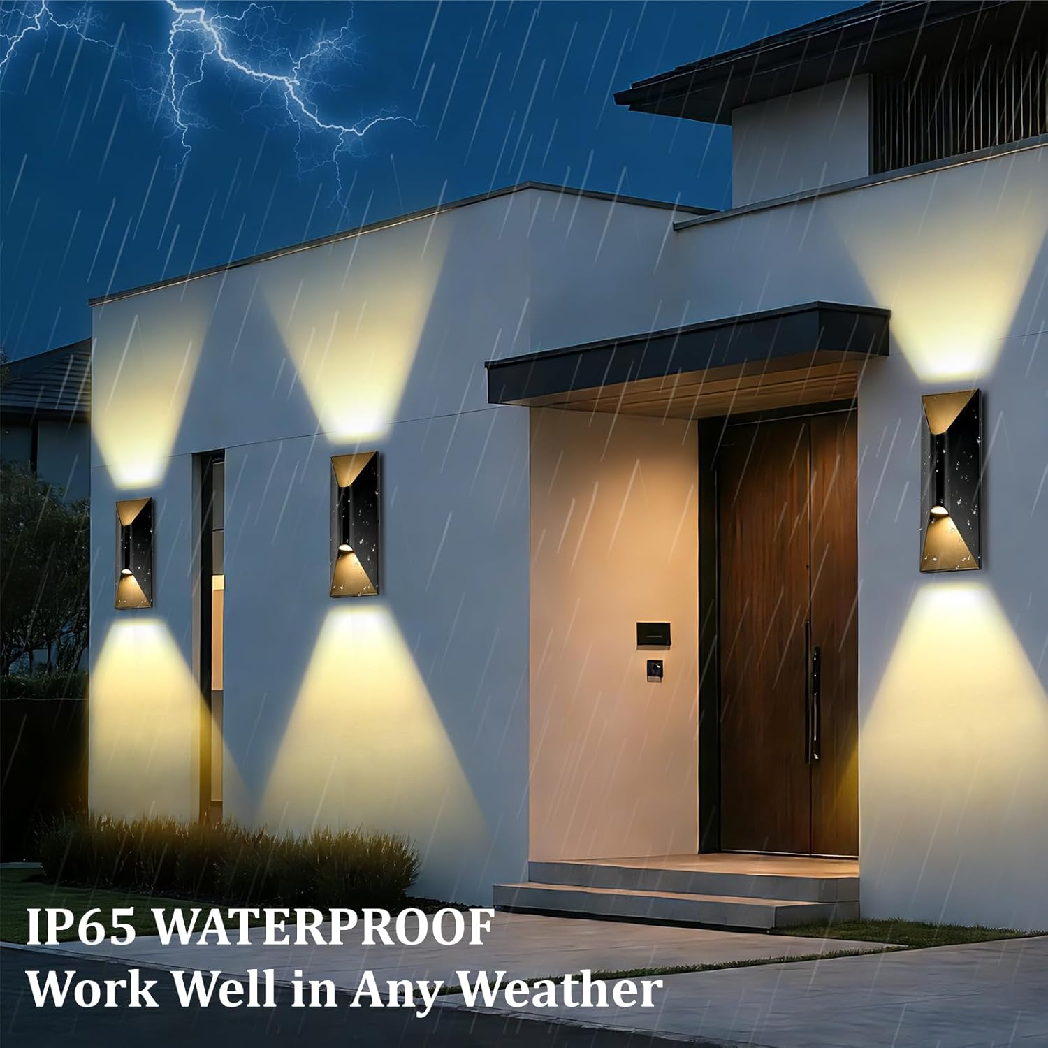 Dusk to Dawn Outdoor Wall Light Fixtures 2 Pack, 15" Up and Down Waterproof Exterior Wall Sconce, Replaceable Bulb, 3000K LED, Modern Black Outdoor Lights for House, Porch, Garage