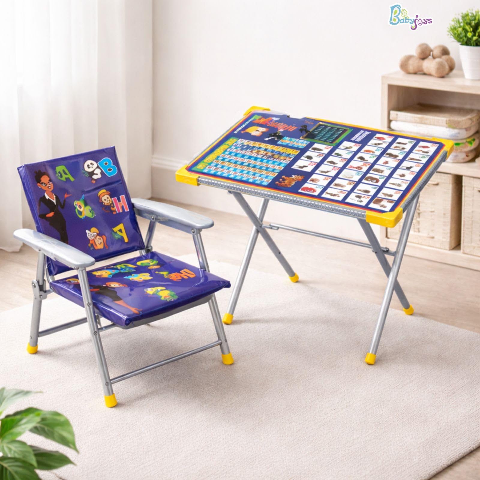 Ultimate Kids Study Table and Chair Set | Foldable Metal Frame Study Desk for Kids | Portable Table Chair for Study, Homework, Drawing & Learning | Strong Children Desk (Blue)