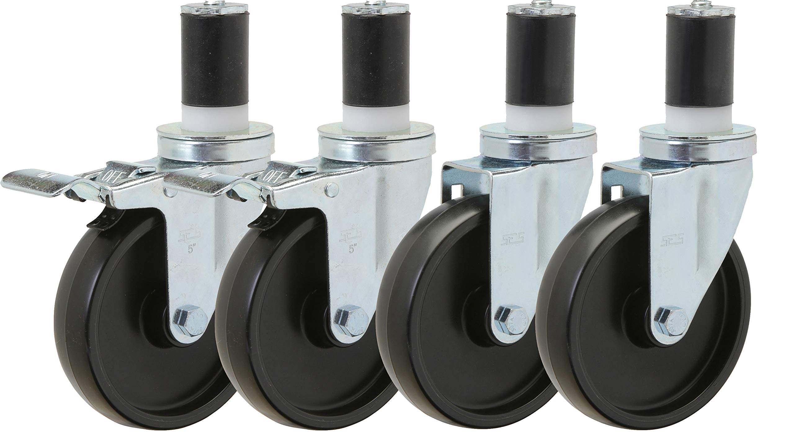 Food Prep Table Casters Set of 4 | 5" Polyolefin Caster Kit (2 Swivel and 2 Locking) for 1-1/2" ID Tubing …