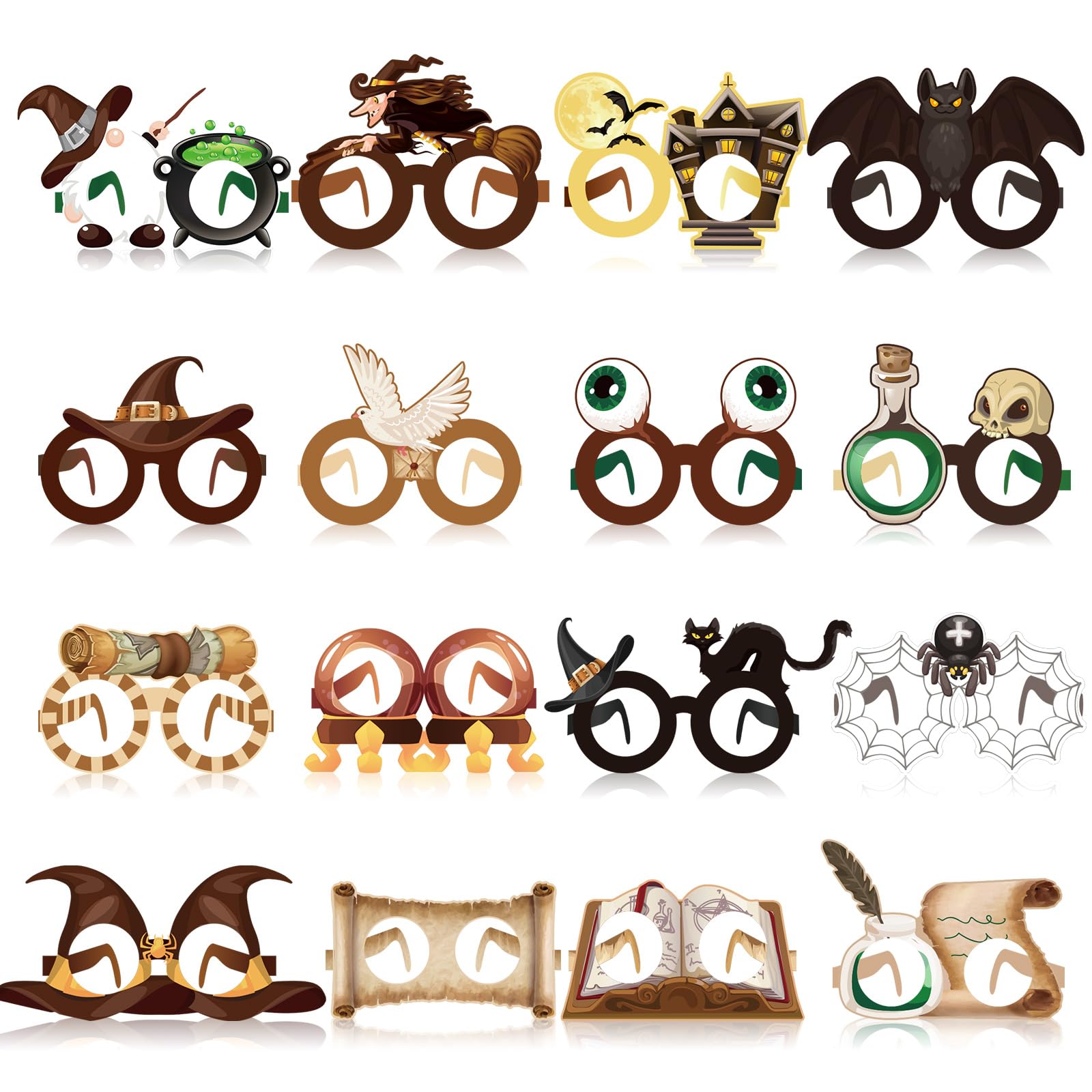 32 Pcs Halloween Wizard Party Decorations Paper Eyeglasses Wizard Photo Prop Glasses Frame Costume Supplies for Halloween Birthday Party Favors