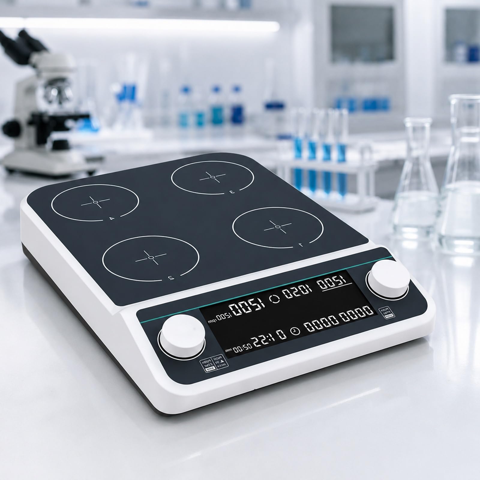 Agitador Magnético De Laboratorio, Placa De Agitación Digital Multiposición (4, 6 O 9 Puestos) Con Capacidad De 500Ml, Mezclador Magnético De 50-1500Rpm Con Función De Temporizador(MMS4Pro)