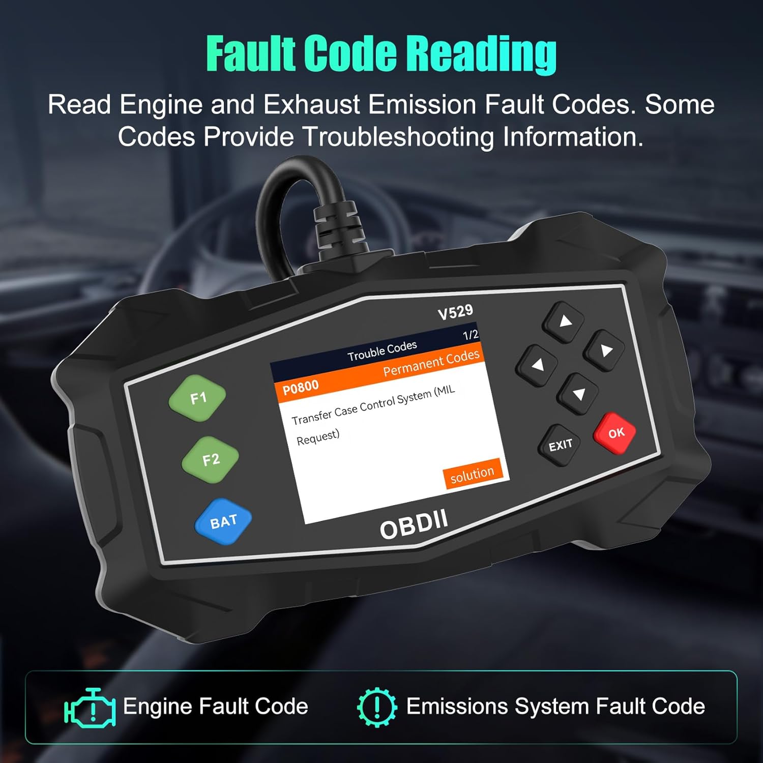 OBD2 Scanner Diagnostic Tool, Professional Automotive Scanner with Battery Test, Check Engine Light Code Reader, Data Stream, I/M Readiness, Modes 6 & 8, for All OBD II Vehicles Since 1996