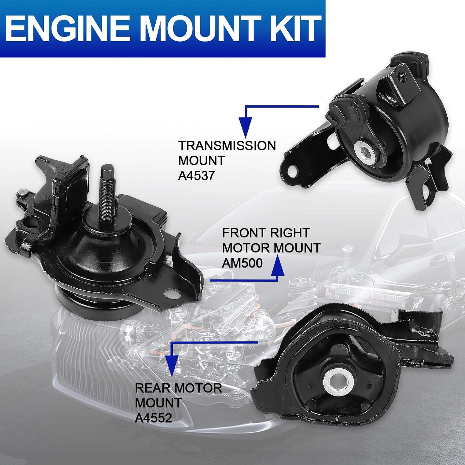 3PCS Engine Motor Mount Kit Fits for 2007-2008 Fit 1.5L L4, Automatic Transmission Mount Set Replaces A4537 A4552 AM500, Heavy Duty Vibration Reduction Supports