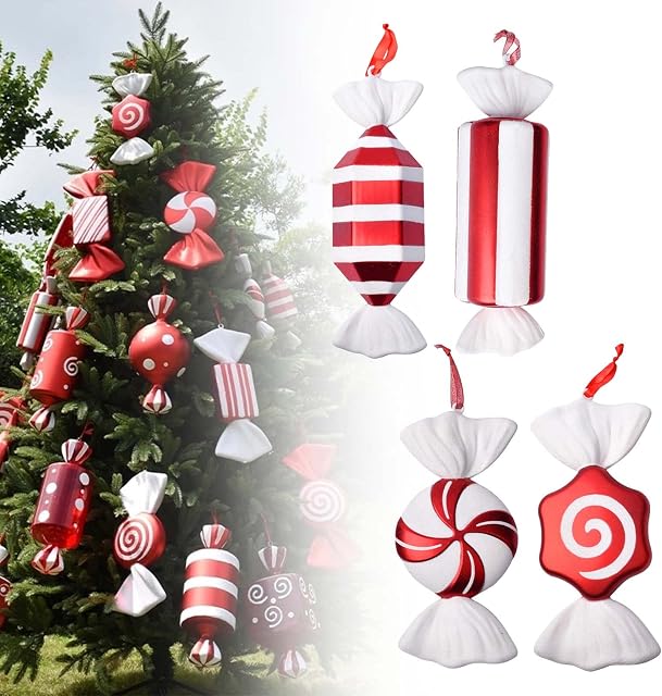 Christmas Lollipop Ornament - Giant Red & White Glitter Candy Cane / Sweet Christmas Tree Display Xmas Decor for Home Party Home Shop, One piece (diamond shape)