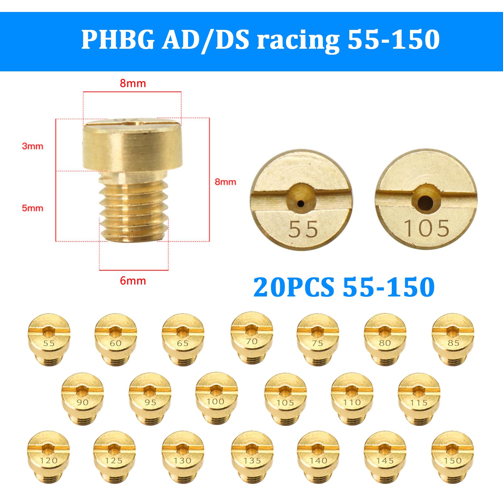 thumbnail: INNAL Carburateur Sproeiers Set - 20 Stuks Messing Jets Van 55 Tot 150 Voor Scooters