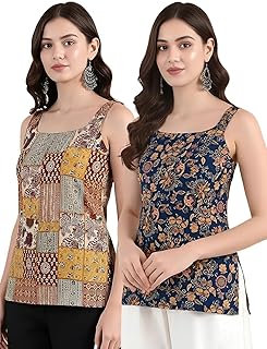Pinkmint Women Kurti Tops | Sleeveless Printed Kurti for Women | Cotton Blend Short Kurta Tops | Casual, Office Wear, Coll... Price In India