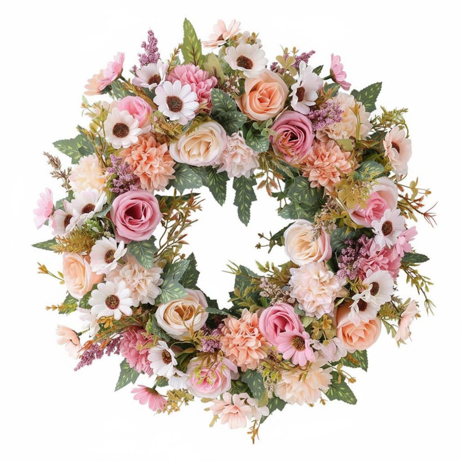 Ghirlanda Floreale Ghirlanda Fiori Corona Decorativa Cerchio Ornamentale con Piena E Foglie Miste in Fiore di Seta Adatta per Porta Parete Finestra Casa Eventi Speciali 45cm