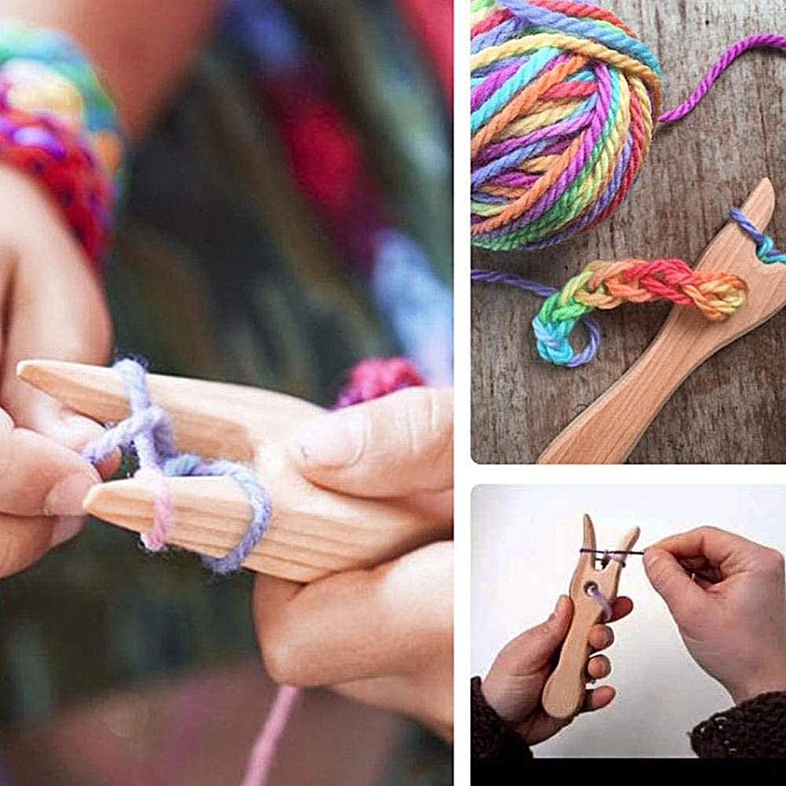 2X Knitting Fork & Eye Needle Kit - Wooden Cord Making & Braiding Tools For Craft Projects