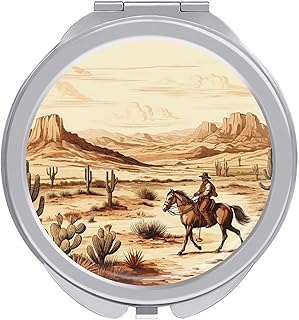 Makeup Mirror Cactus Cowboys Riding Horses Va...