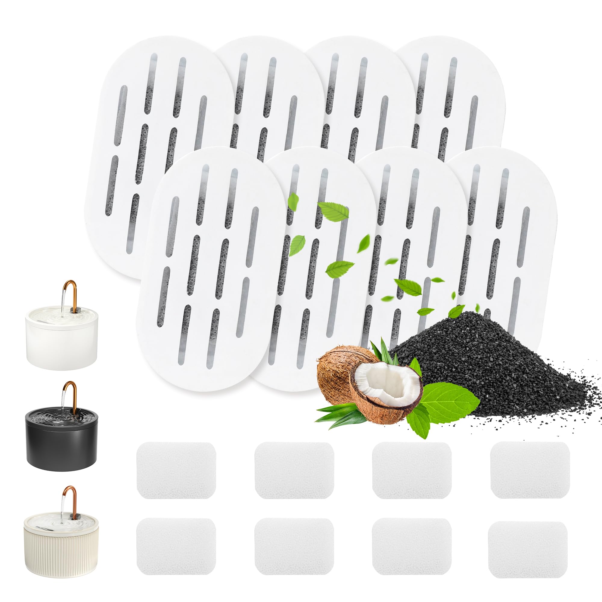 MISFANS Cat Water Fountain Replacement Filters, 8+8 Pack for Ceramic Pet Water Dispensers, Multi-Layer Activated Carbon Filtration, Cleaner & Fresher Water, Recommended Change Every 1–2 Weeks