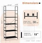 Sweetcrispy 5 Tier Bookshelf, Tall Bookcase Storage Shelf with Metal Frame and Wood Shelves, Modern Display Rack for Home Office, Bedroom, Living Room, Black