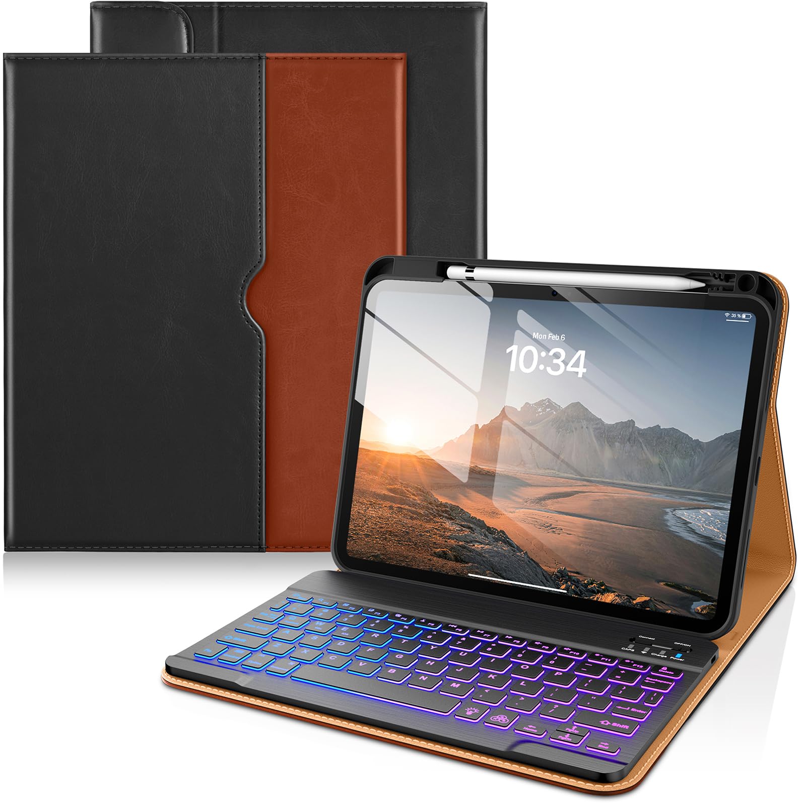 DTTO for iPad (A16) 11th / 10th Gen Case with Keyboard, Black Brown