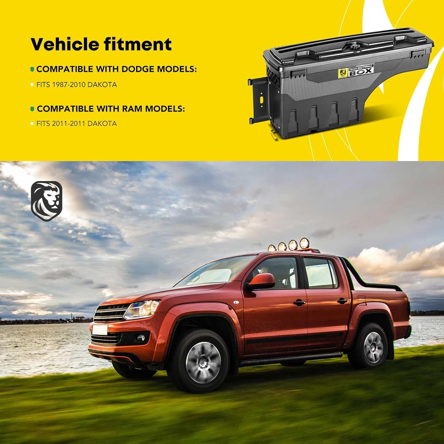 YHTAUTO Truck Bed Storage Tool Box Lockable Compatible with 1987-2011 Dodge Dakota, Driver Side, Swing Waterproof Wheel Well ToolBox