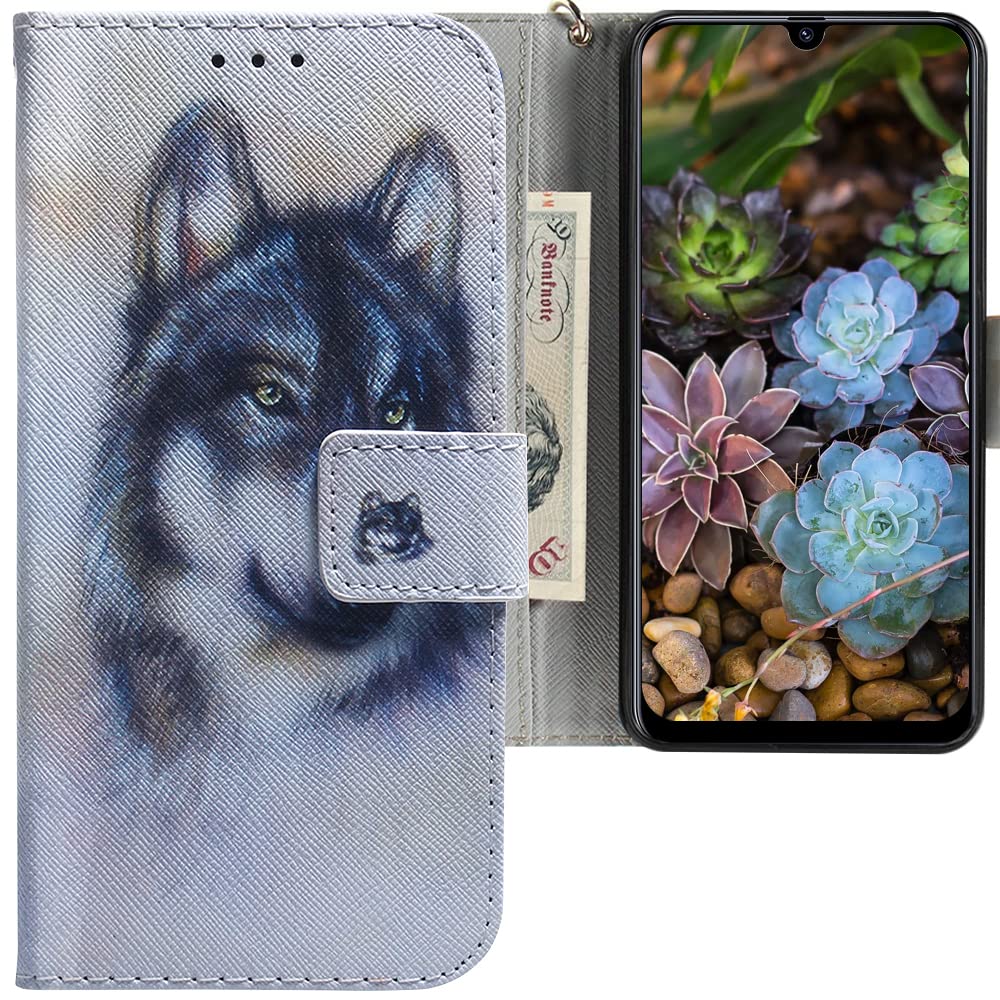CLM-Tech Case Compatible with Xiaomi Redmi 10 - Faux Leather - Flip Case with Stand and Card Slots - Wolf White Grey