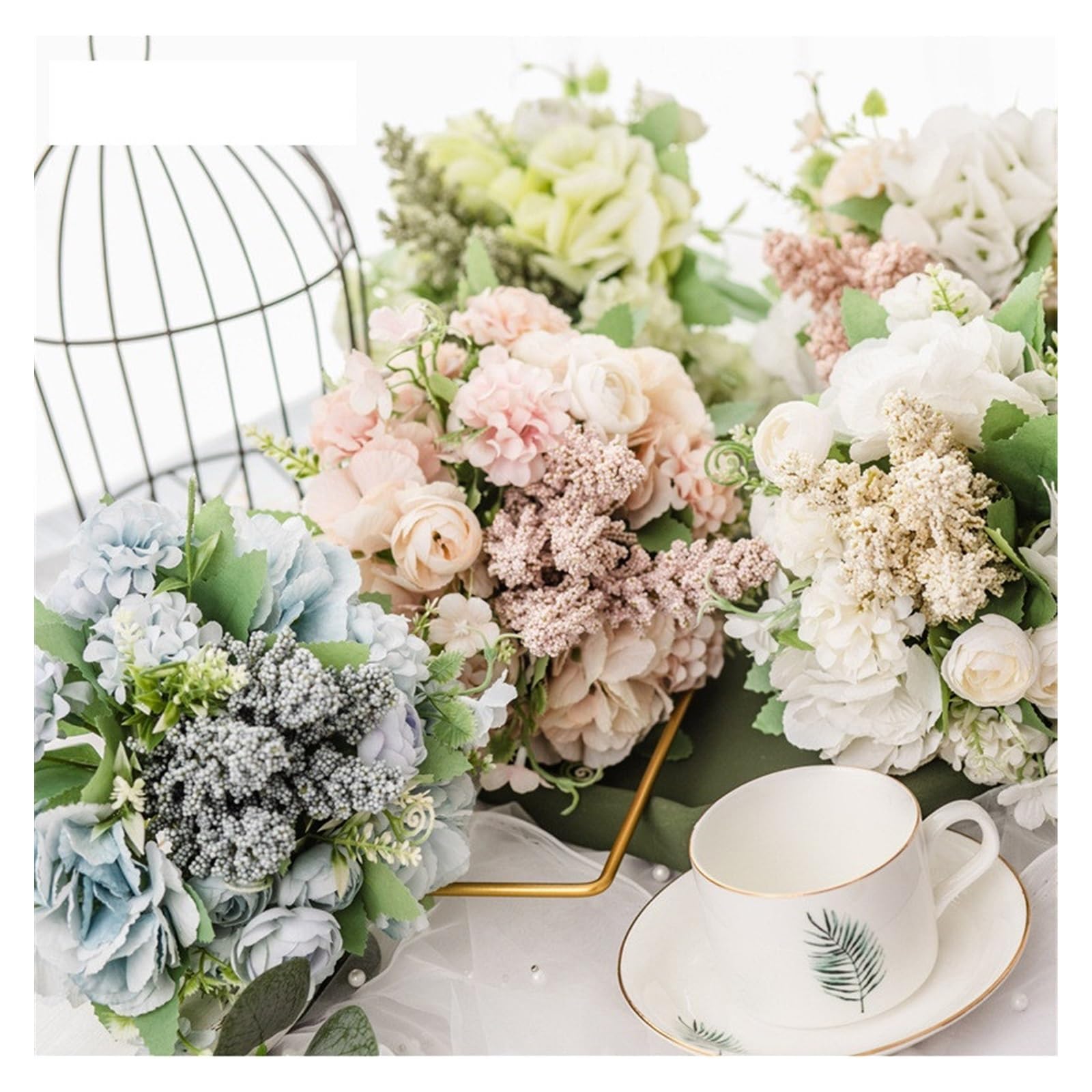 Sztuczny kwiat 1 bukiet sztuczny kwiat sztuczna piwonia róża hortensja bukiet jedwabny sztuczny kwiat piwonia do dekoracji domowego hotelu DIY dekoracje ślubne Artificial Flower(Blue)