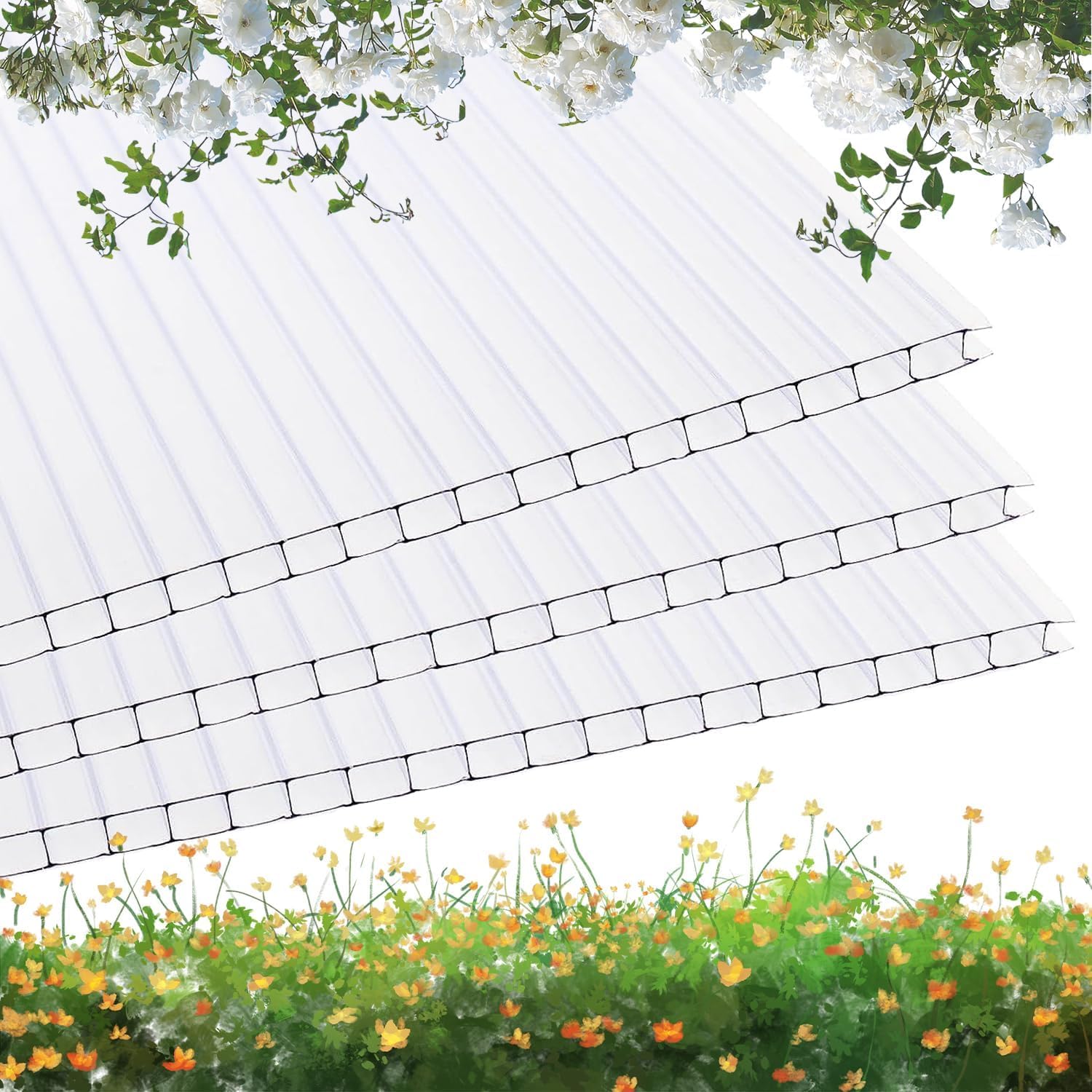 Britshield 4mm Clear Polycarbonate Multiwall Sheets, 610 x 1220 mm Greenhouse & Roofing Panels - Pack of 3