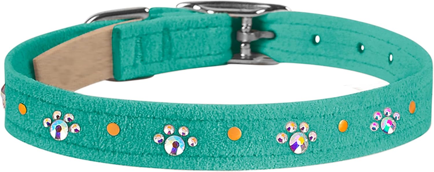 Susan Lanci Designs Premium Ultrasuede Crystal Paws Dog Collar, Black, X-Small