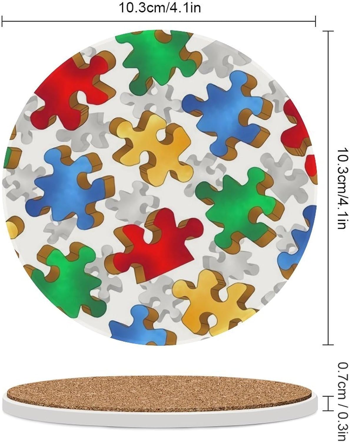 Autism Puzzle Circular Ceramic Absorbent Coaster, Suitable for Various Cups 6PCS