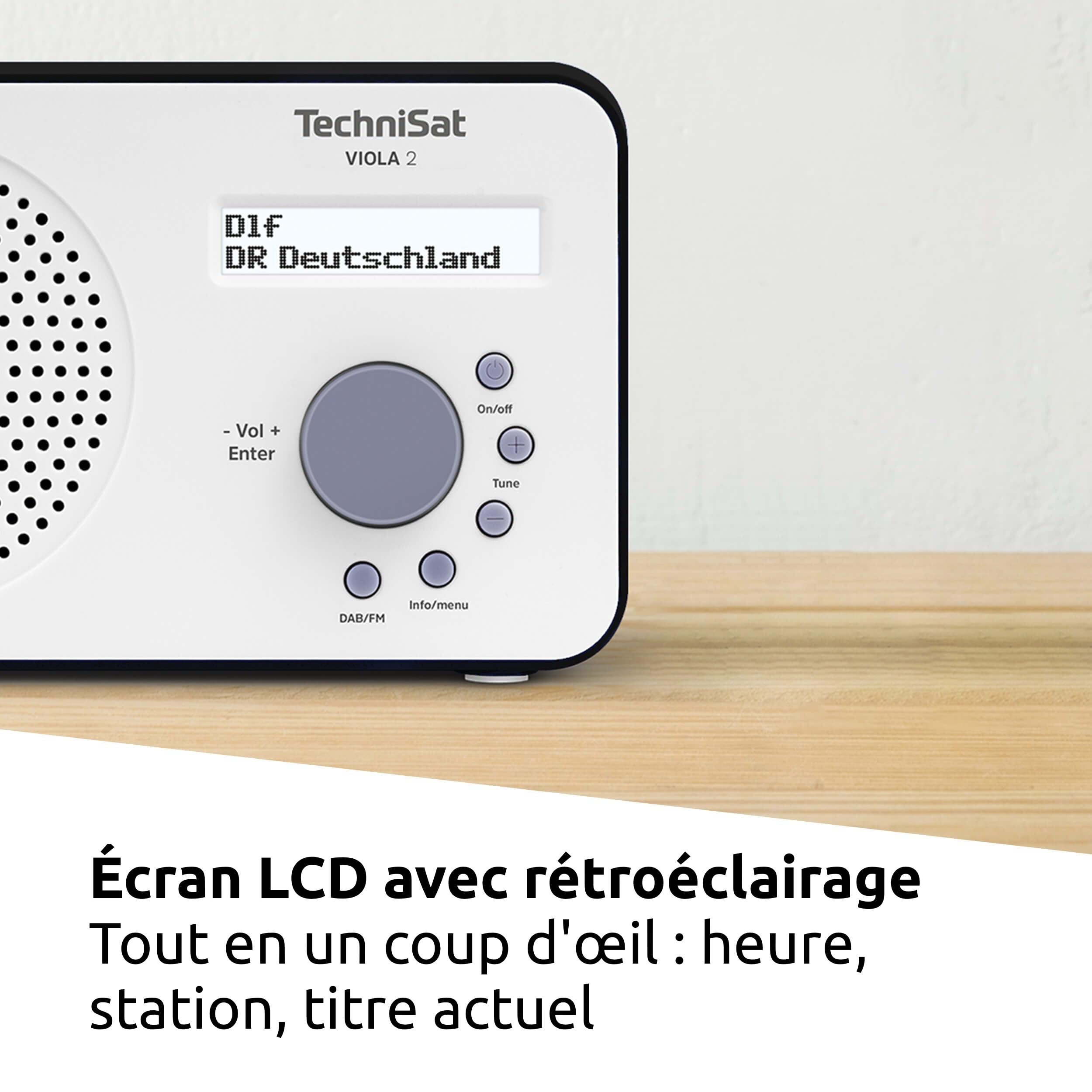 TechniSat VIOLA 2 - Radio DAB portable (DAB+, FM, Haut-parleurs, Prise casque, Ecran sur 2 lignes, Touche de commande, petit, 1 Watt RMS) blanc/noir